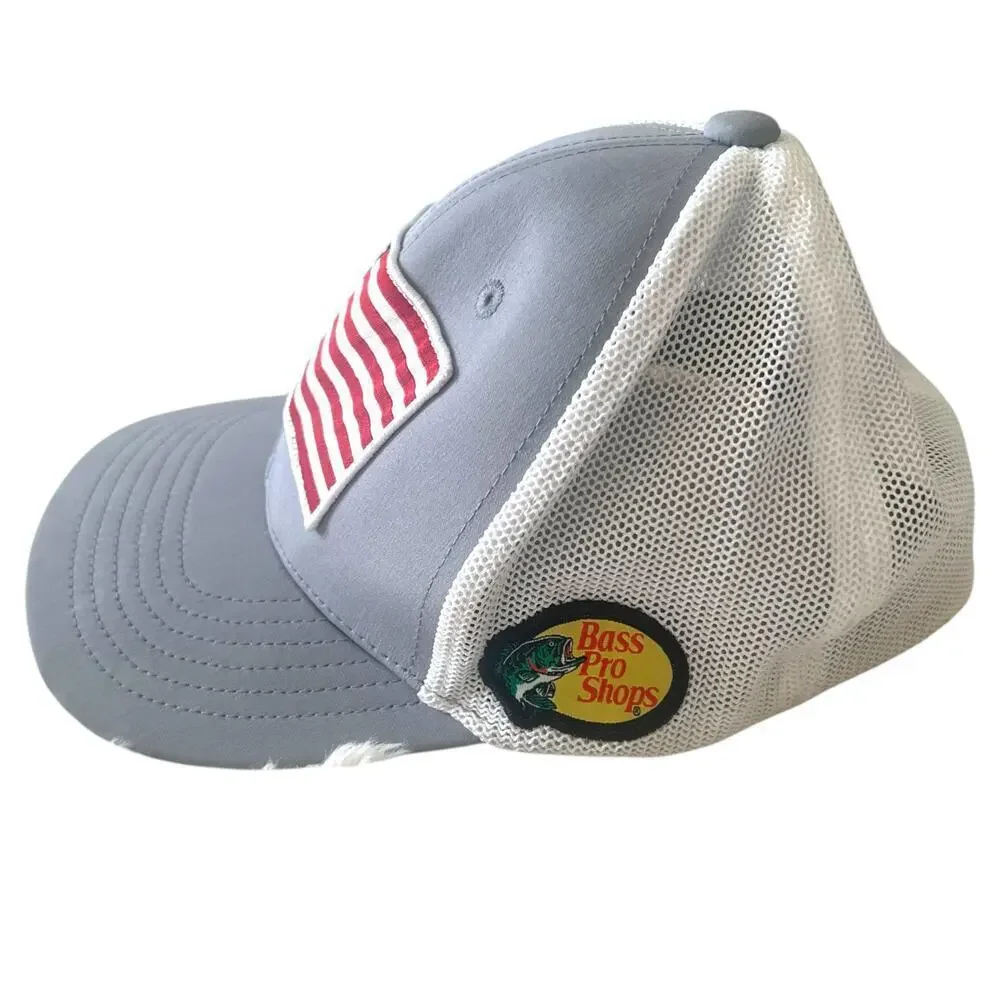 Bass Pro‎ Shops Men's Net Plus American Flag Hat Grey White